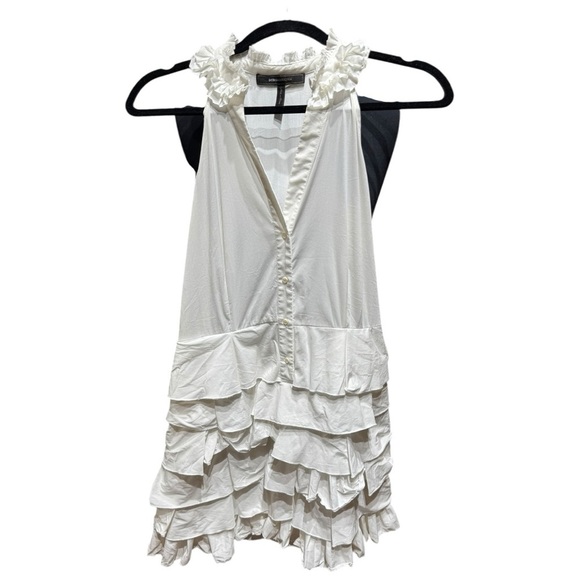 BCBGMaxAzria Pearl White Ruffle Tiered Halter Mini Dress Summer Event Size 6 - Picture 1 of 6